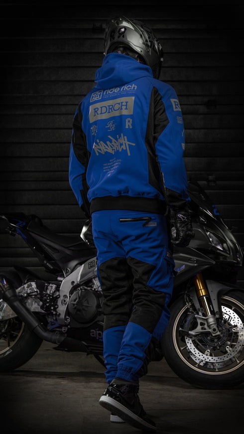 Ride Rich Regency V2 Flow Mesh Armoured GP Softshell Motorcycle Jacket - Blue